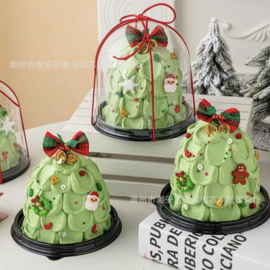4-inch Christmas cake box, Christmas tree gingerbread man wreath cake decorative item, semi-circular high lid packaging box details Picture