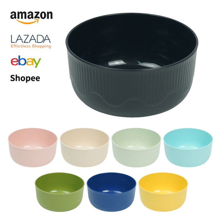 Amazon cross-border wheat straw vertical patterned bowl, household anti-drop round bowl, plastic bowl manufacturer wholesale full figure