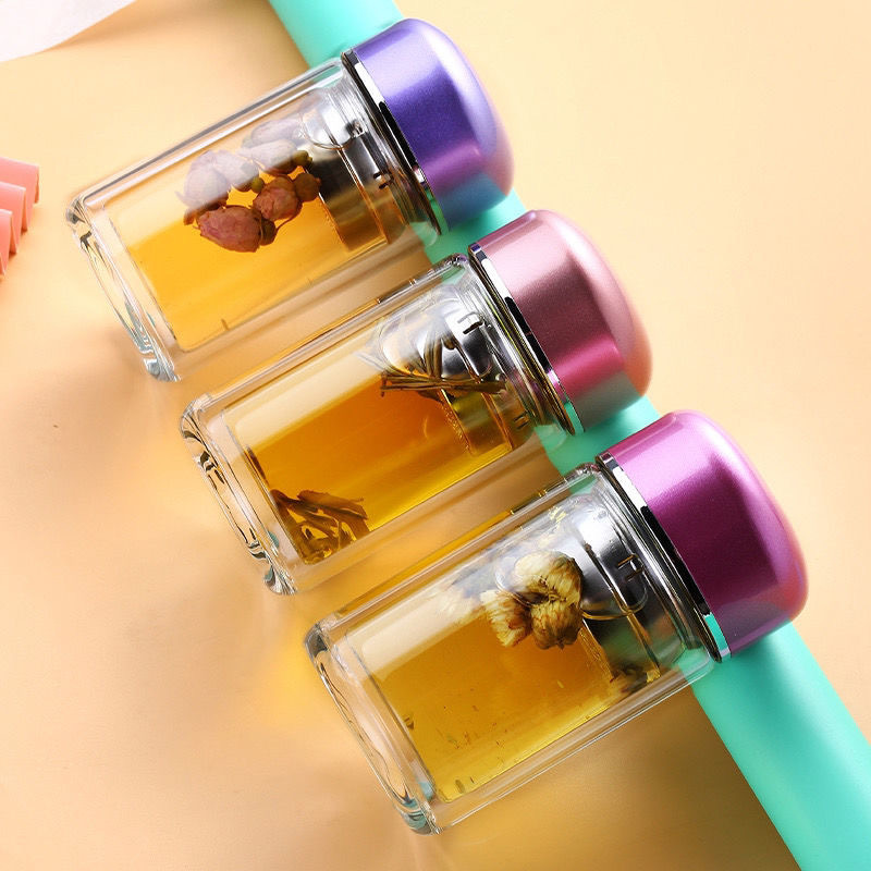 Simple business tea cup, sealed and leak-proof glass water cup with lid, mini office tea and water separation cup with logo printing details Picture