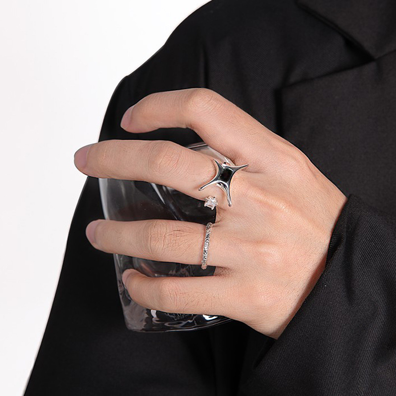 A niche design sense, dark personality, starlight fashion open ring, a cold style, trendy and cool food ring for women on Instagram details Picture