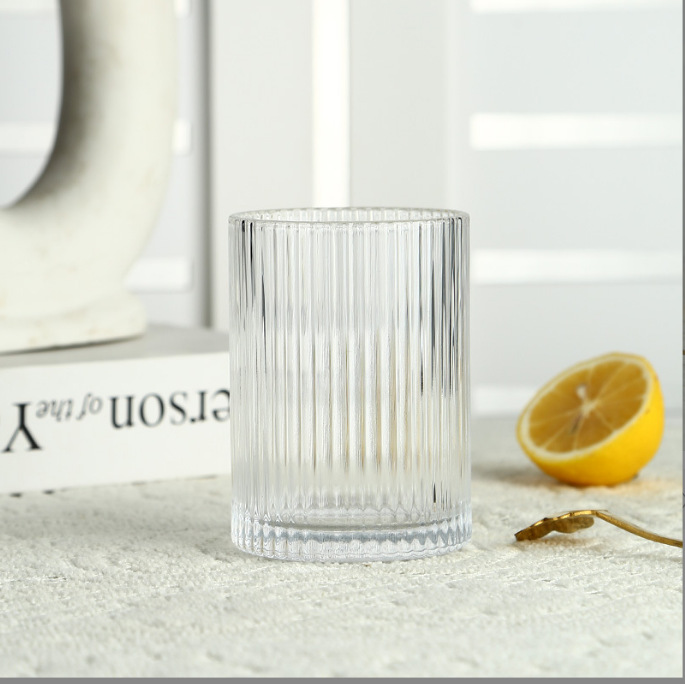 Wholesale simple glass cups, InS-style tea cups, water cups, coffee cups, and household Japanese vertical striped beverage cups Specification drawing