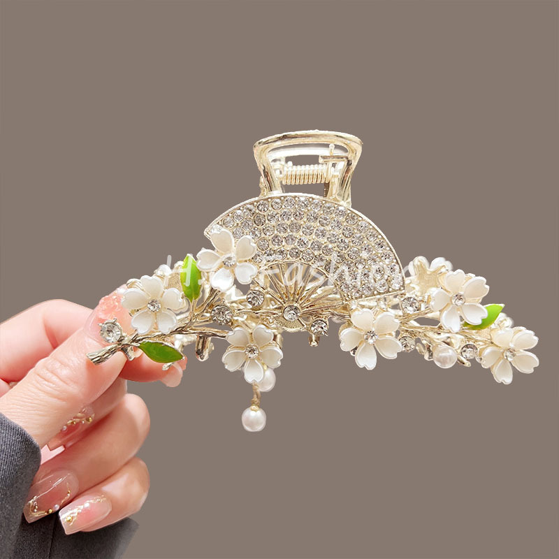 Rose tassel clip women's 2024 new high-end ancient-style hair clip at the back of the head shark clip headwear Specification drawing