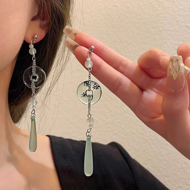 Yihuo Peanut ~ Calligraphy Peace Pendant Earrings, Niche Design, Traditional Chinese mosquito-repellent Incense coil Ear clips, Cool New Chinese Style earrings full figure