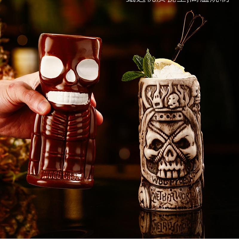 Bar tiki cup, creative skull cocktail cup, personalized Hawaiian ceramic cup, Pirate skull Tiki cup Application Scenario