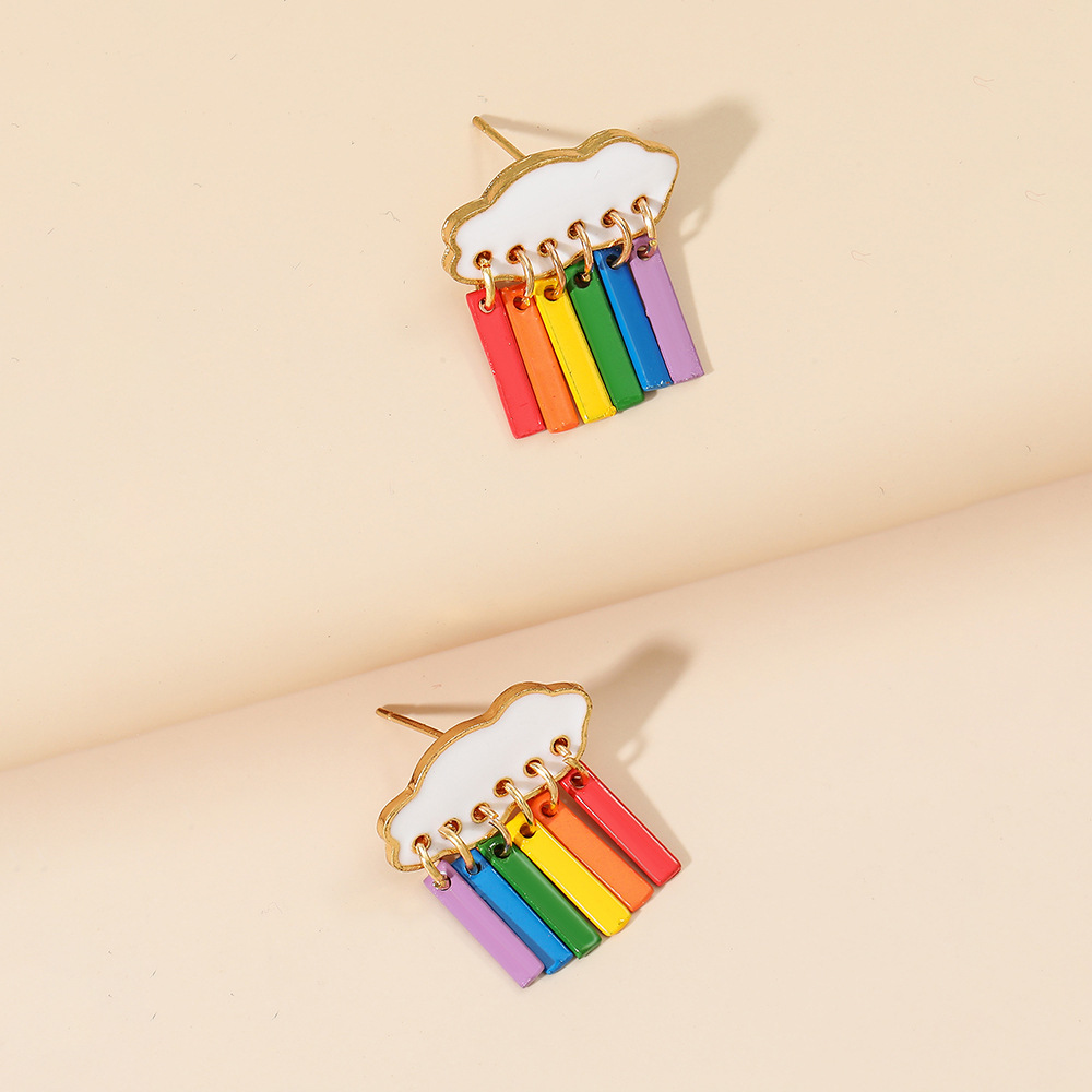 Korean simple and elegant, cute cloud raindrop earrings, women's personalized colorful earrings, cross-border ear studs and earrings wholesale Specification drawing