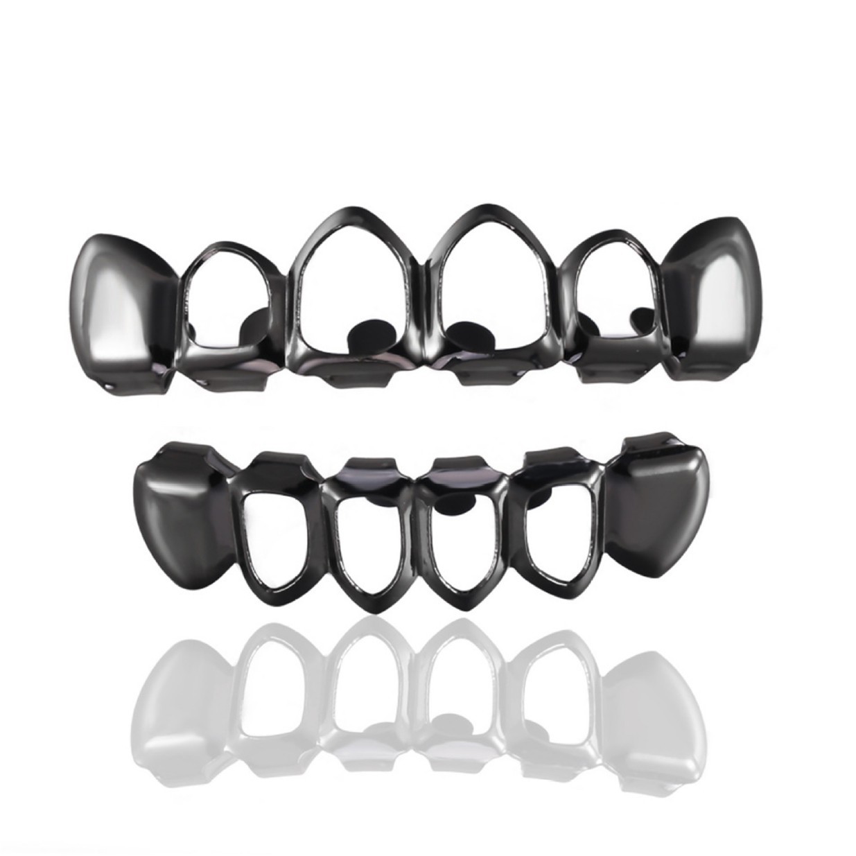 European and American hip-hop four hollowed-out flat teeth hip-hop braces, hip-hop teeth hip-hop Halloween stage prop braces Item Picture
