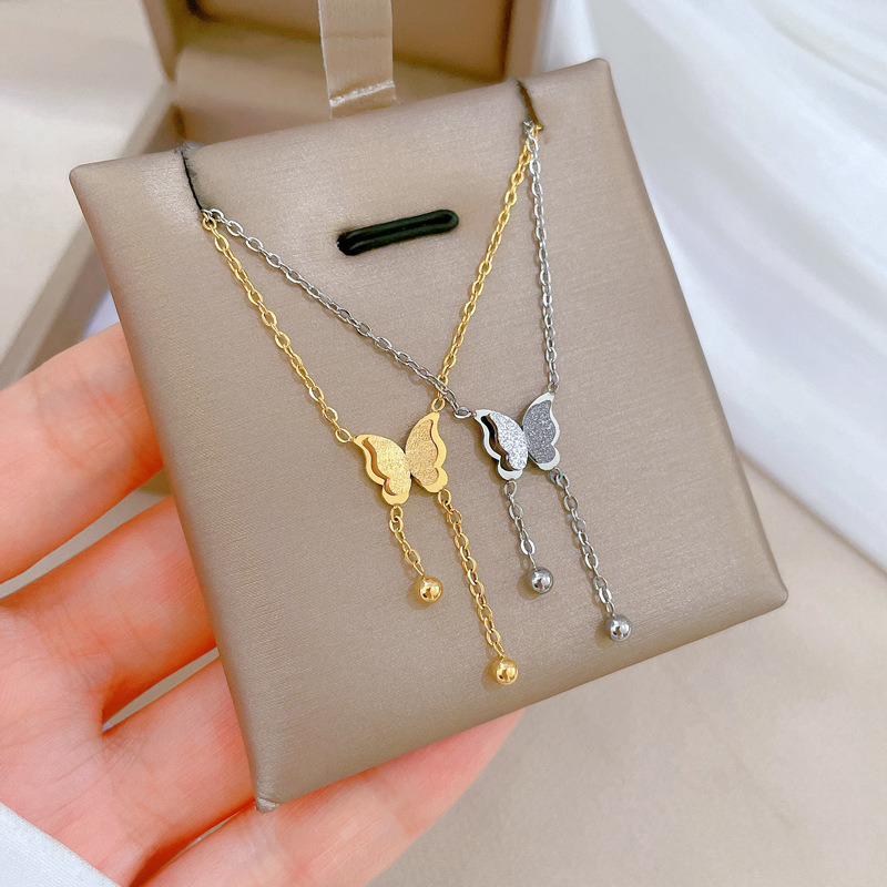 【 All-titanium Steel 】 Butterfly tassel minimalist style furnace, real gold necklace, female Instagram influencer collarbone chain accessory full figure