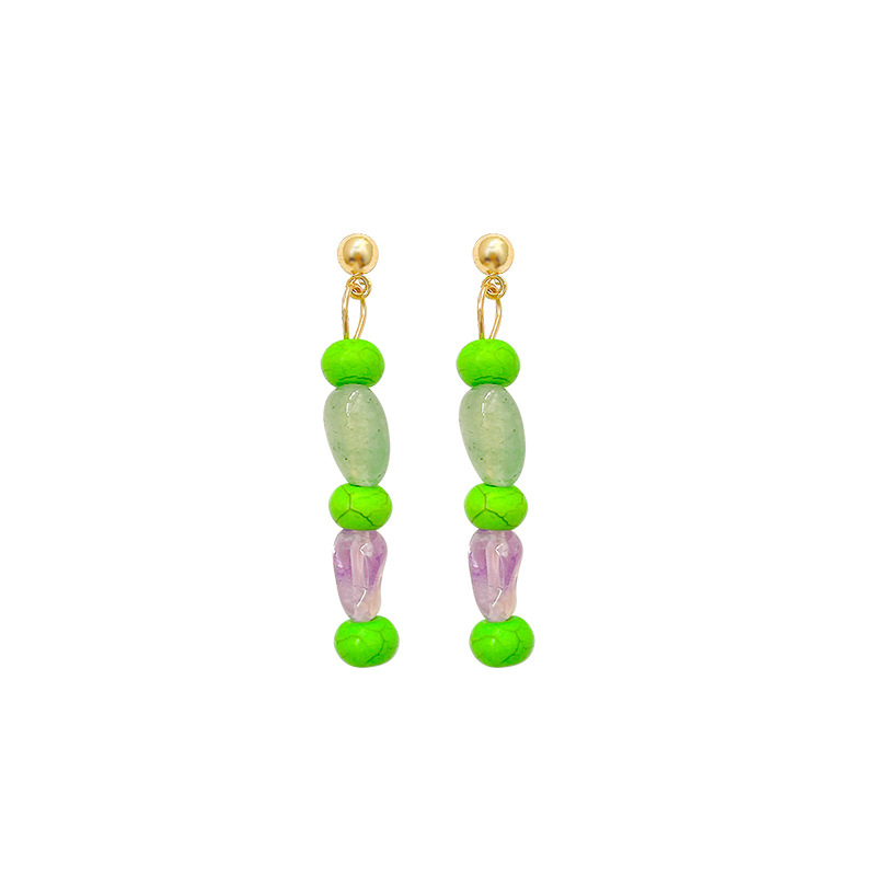 New Chinese-style imitation natural stone beaded earrings for women, 2024 new style simple and elegant tassel earrings, high-end earrings Item Picture