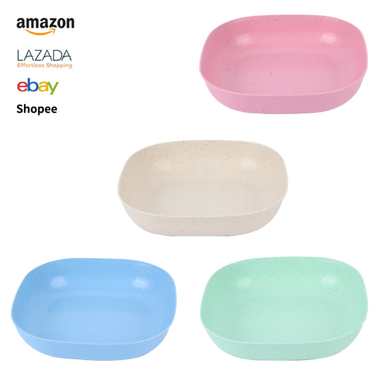 Wholesale of wheat straw bone-spitting plates, square plates, small plates, pickles plates, plastic square plates, snack and cake plates from manufacturers