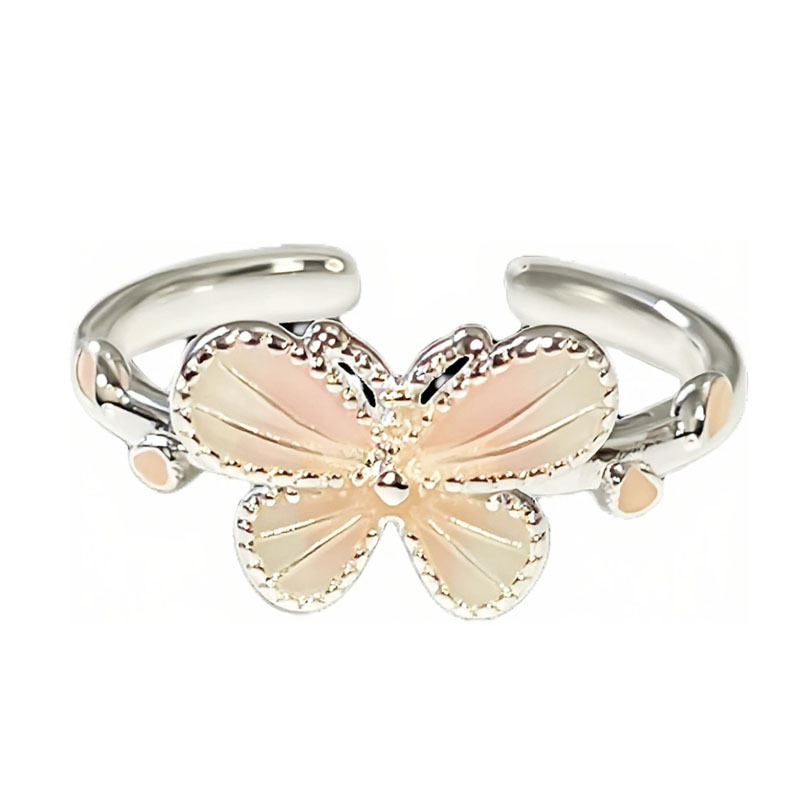 Korean style Instagram niche sweet and cool silver flower butterfly enamel fashion ring, a delicate and personalized design ring for women Item Picture