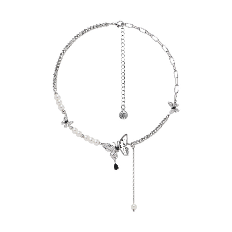A collection of calligraphy and painting butterfly tassel necklaces, pearl women's high-end new Chinese-style sweater chains, light luxury and exquisite necklaces for socialite Item Picture