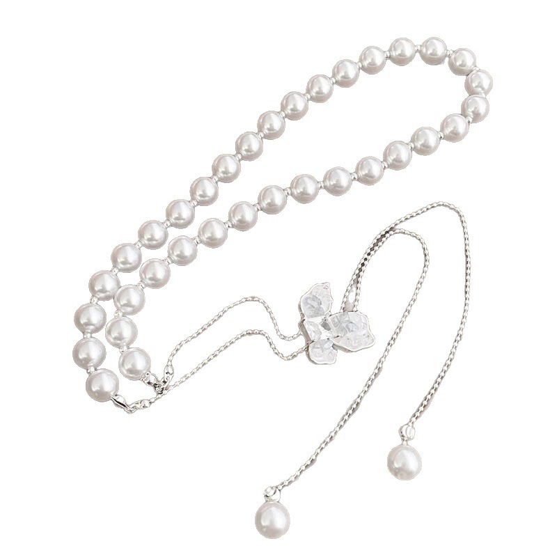 French blue iris pearl necklace with a unique feminine touch, a pull-out collarbone chain, and a light luxury design Item Picture