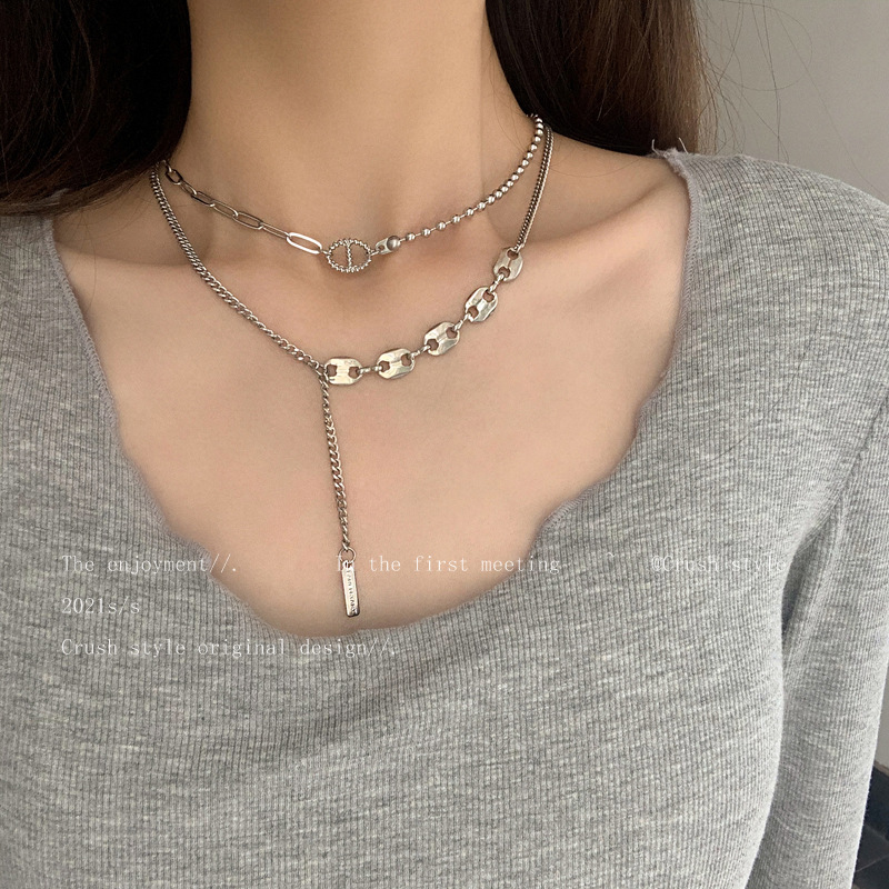 Double-layer stacked pig nose necklace for women, Instagram hip-hop cold style, simple and elegant, collarbone chain, fashionable and individual necklace Specification drawing