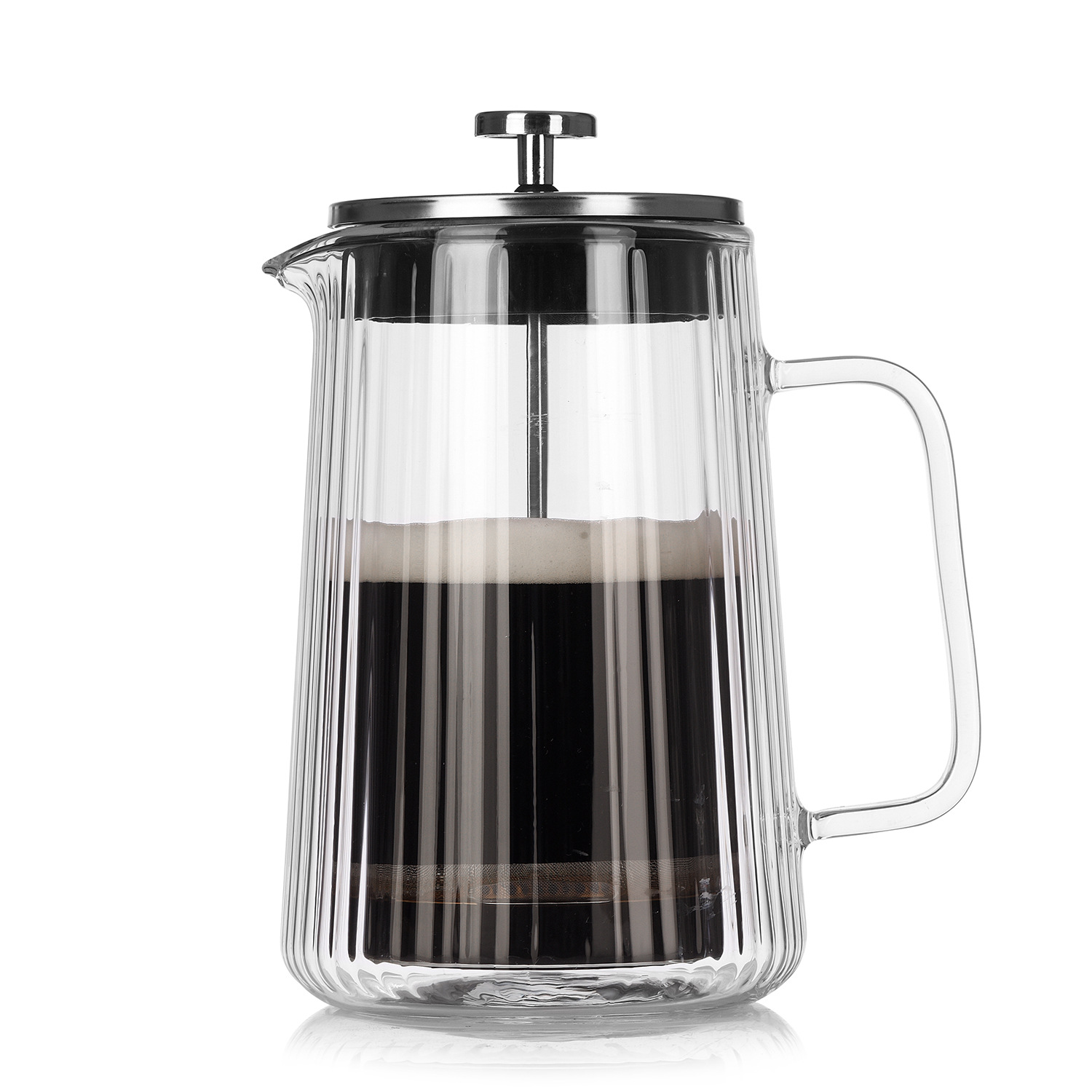 High-quality appearance level glass double-layer French press, heat-resistant coffee sharing pot, vertical pattern coffee ware, household filter tea brewer Item Picture