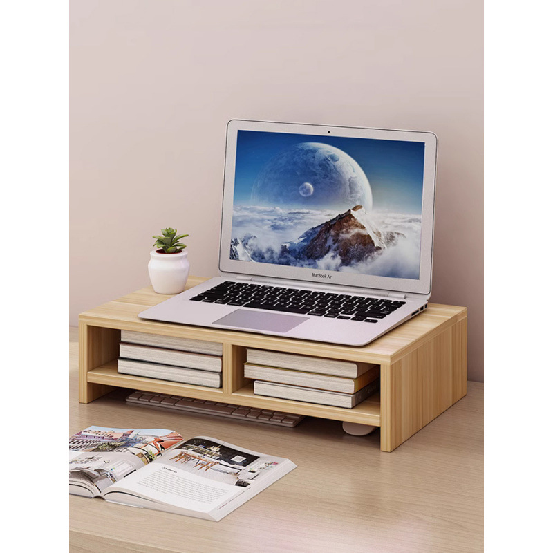 Computer stand, notebook height-increasing bracket, raised heat dissipation desktop, wooden base, desktop keyboard, desktop stand full figure