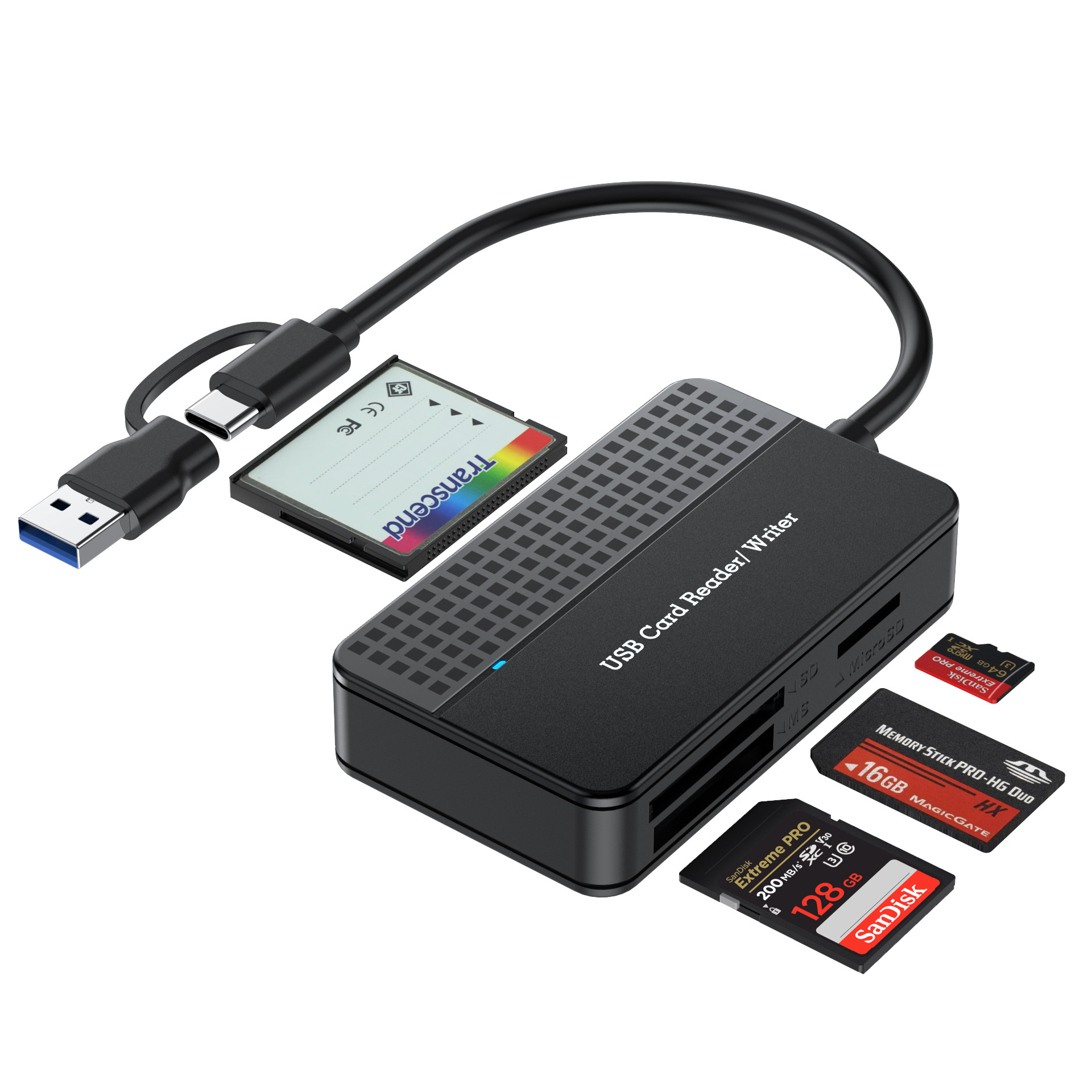 The multi-functional card reader, type-c high-speed camera, sd card, tf memory card, storage, Micro, etc full figure