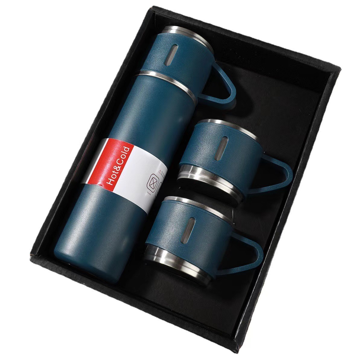 A three-lid water cup, stainless steel sleeping bar, portable bullet-shaped insulated cup, high-end set gift box, business gift cup Item Picture