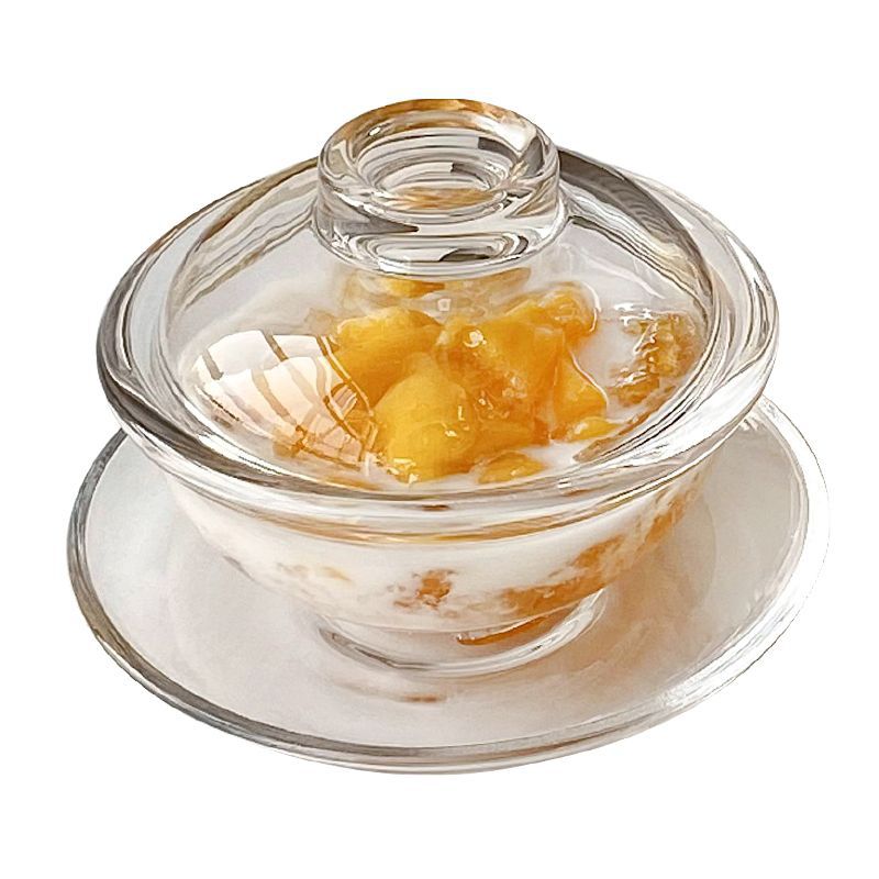 Glass bowl, bird's nest cup, covered dessert bowl, home Chinese-style bowl and plate set, golden edge heat-resistant exquisite sugar soup bowl and soup cup Item Picture