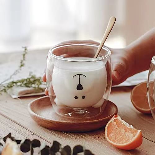 The manufacturer supplies wholesale double-layer heat-insulating glass cups, anti-scald cute water cups, Ins-style transparent creative bear for girls Specification drawing