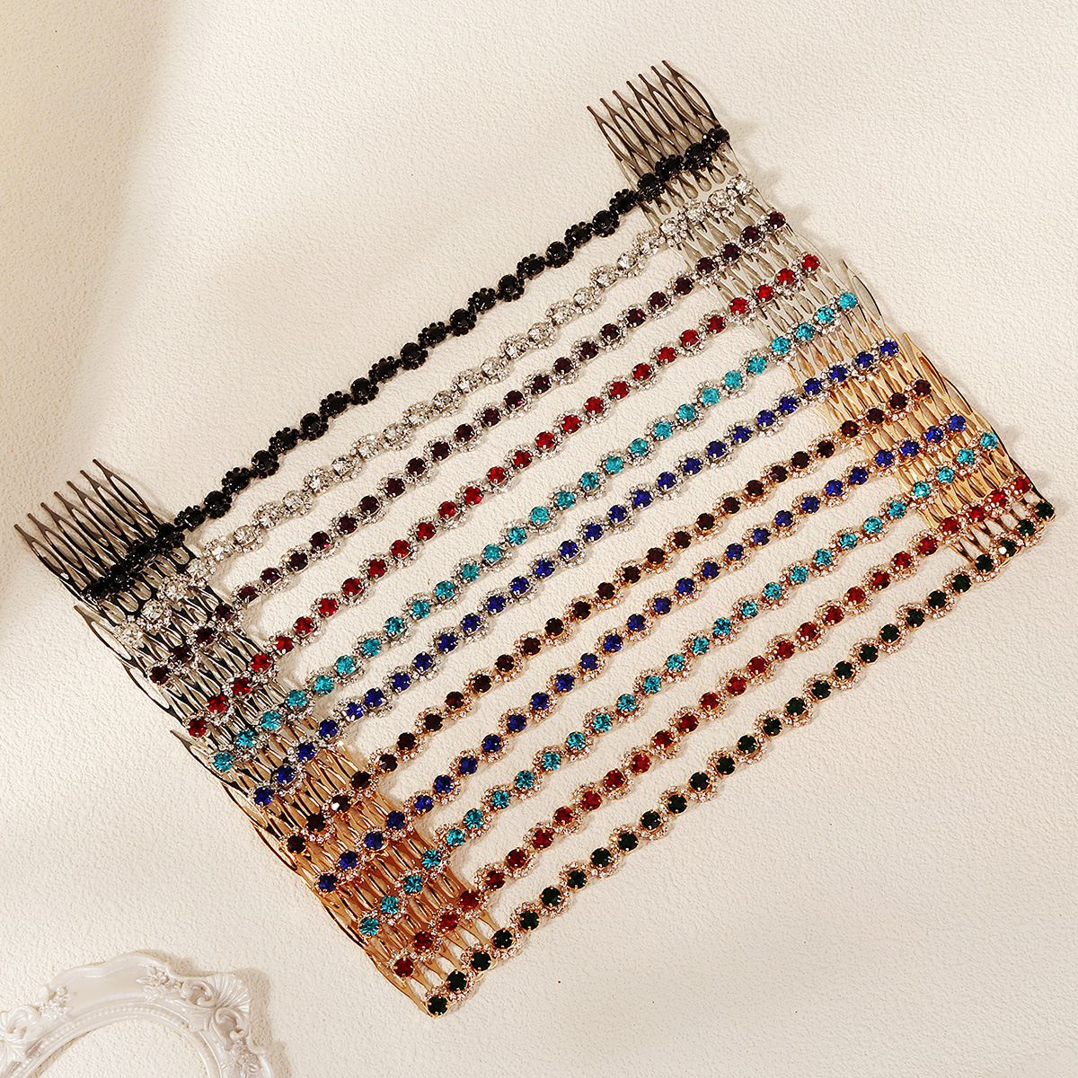 miallo cross-border bride headwear, European and American simple chain hair comb, creative crystal pair comb, wedding dress and evening dress comb details Picture