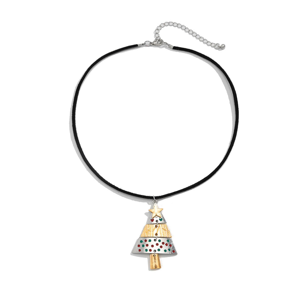 European and American cross-border jewelry Christmas pine pendant necklace set, ins style three-dimensional metal collarbone chain Item Picture