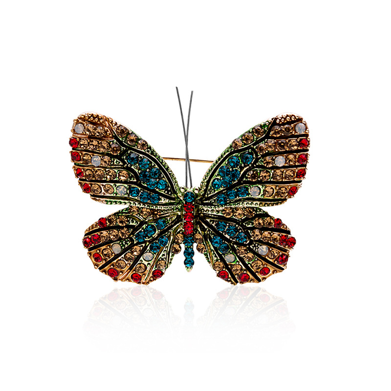 European and American court-style retro oil drip enamel inlaid with colorful diamonds alloy butterfly brooch, insect and animal brooch, brooch for export full figure