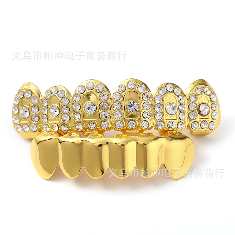 Hip-hop bestseller bling teeth Gold-plated and diamond-encrusted Hip-hop men's and women's gold braces Electroplated hip-hop braces Specification drawing