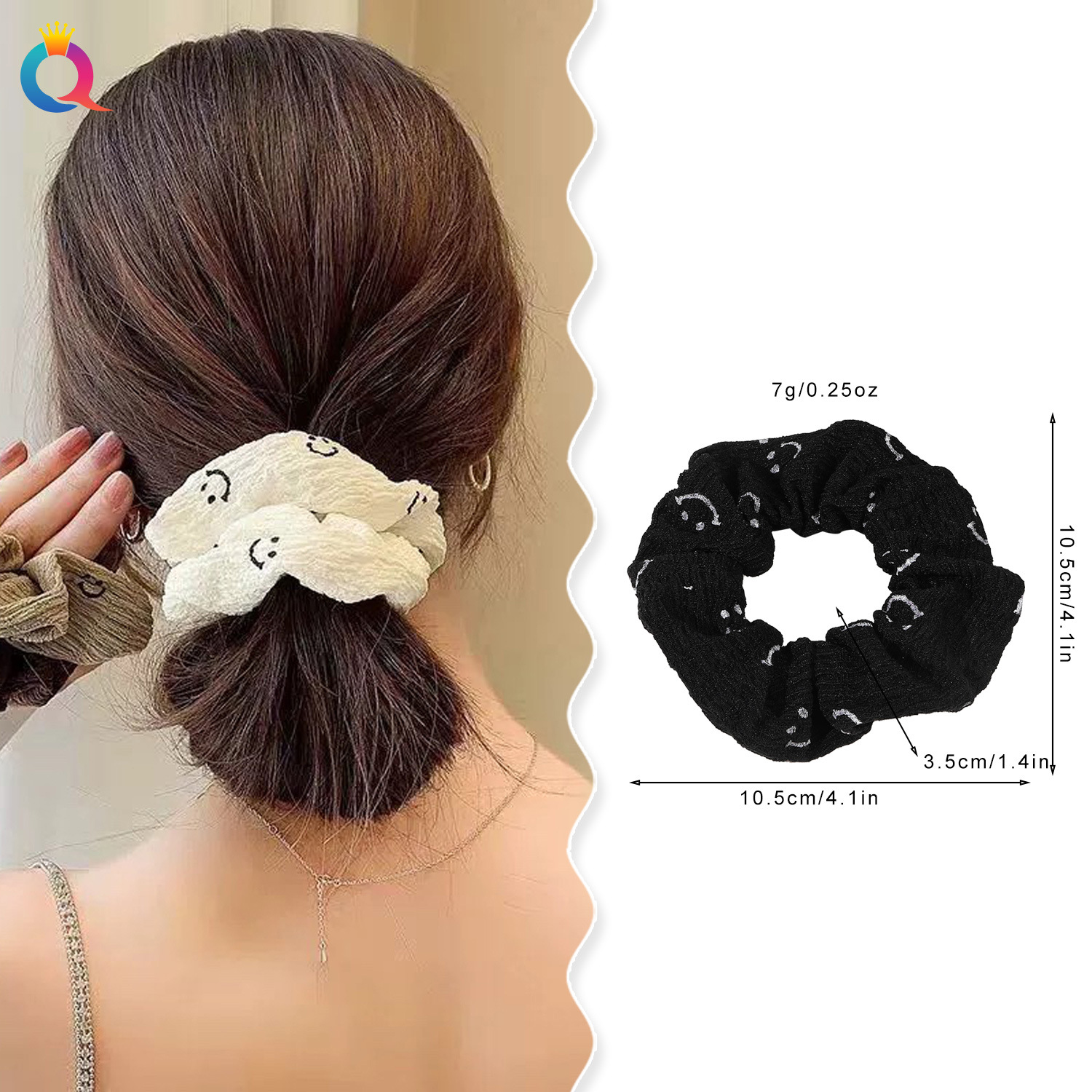 Qiyue Cross-border Fabric Hair Tie, Smiling Colon Hair Band, women's bun hairstyle, ponytail hair tie, Colon hair band and hair accessory wholesale details Picture