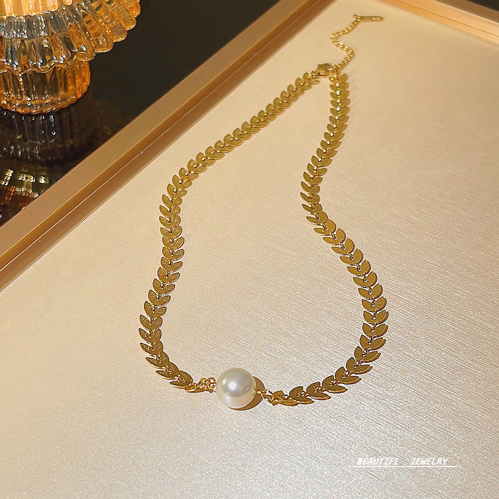 Fashionable French Baroque pearl necklace, high-end design sense, versatile collarbone chain, popular and niche wheat ear neck chain for women Specification drawing