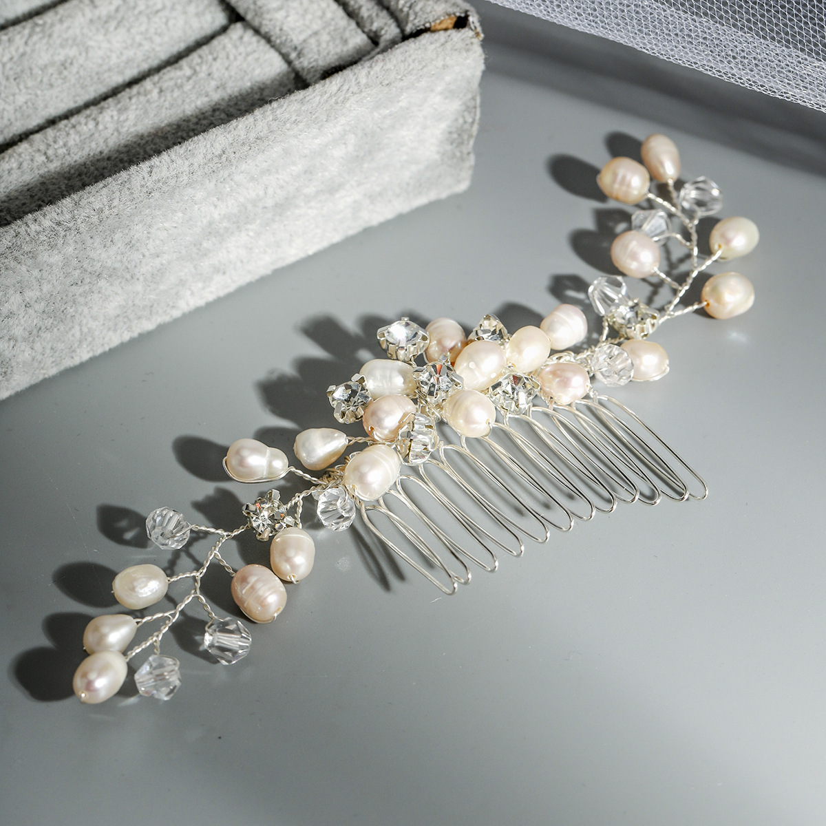 Amazon wedding accessories, freshwater pearl hair combs, high-end handcrafted hair accessories, wedding dresses, evening coops, bride combs Specification drawing