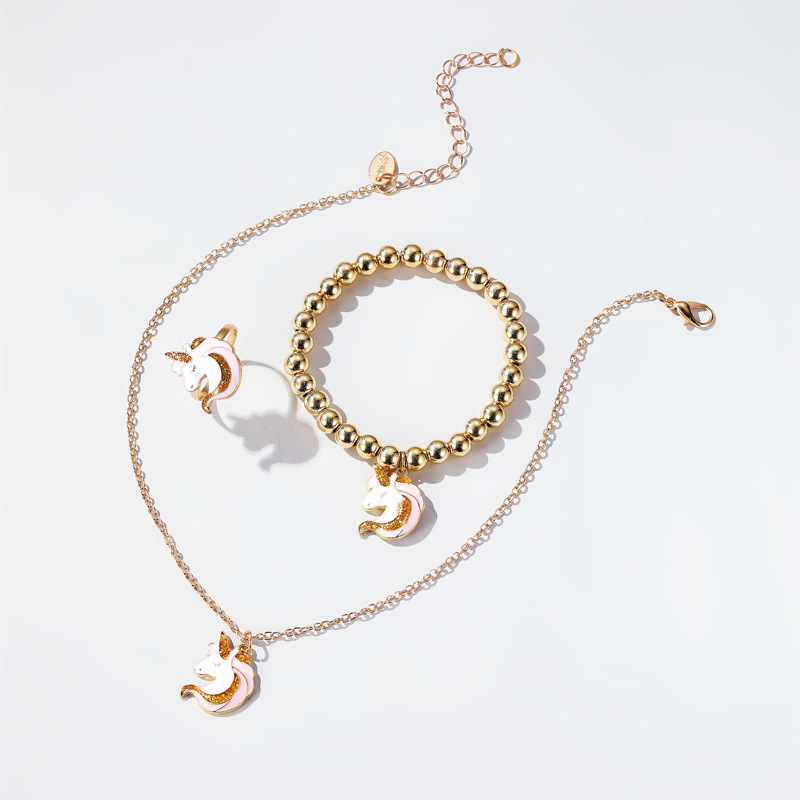 New cartoon jewelry, cute unicorn necklace, elastic bracelet ring, cross-border hot-selling accessories wholesale Specification drawing
