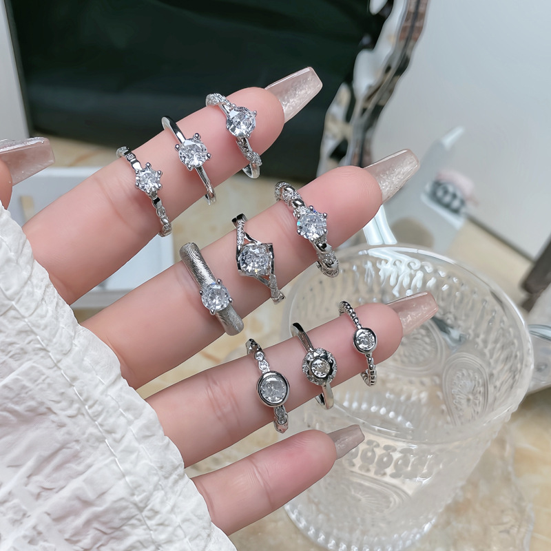 Cross-border European and American micro-set main diamond ring for women, adjustable style proposal ring, cold style fashionable and elegant couple ring full figure