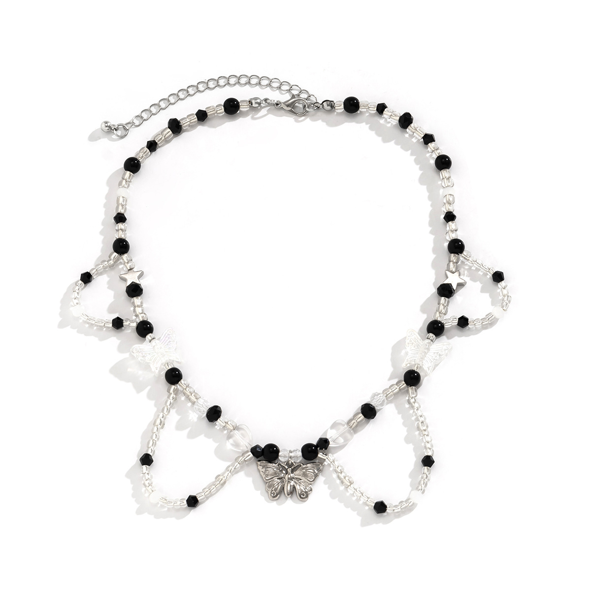 European and American cross-border jewelry, sweet, cool, simple heart-shaped beaded, versatile collarbone chain necklace, elegant butterfly imitation pearl necklace Item Picture