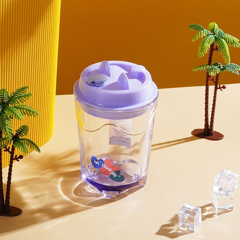 Creative straw cup, children's glass water cup, milk drink, cat star cup, cup logo, opening gift, bamboo joint cup details Picture