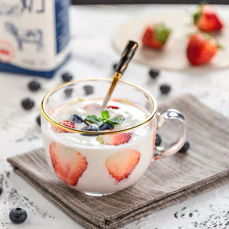 Lizun large-capacity gold-edge glass cups, breakfast cups, oatmeal cups, milk cups, coffee cups, dessert cups wholesale with logo printing Specification drawing