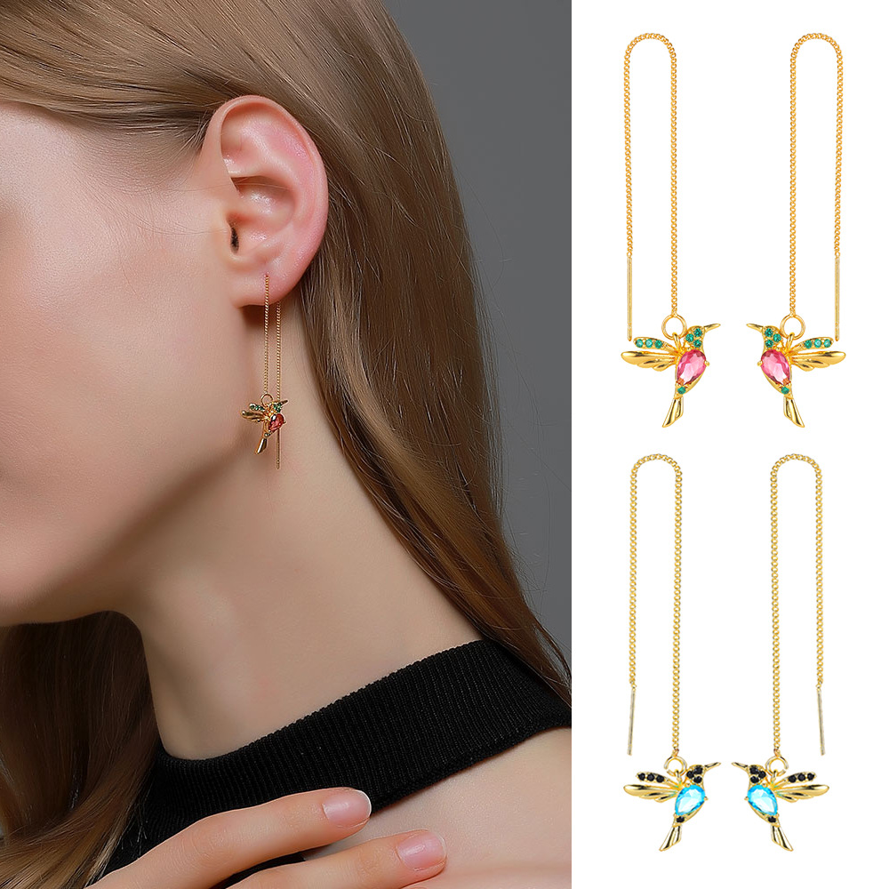 Cross-border accessories: Colorful bird ear strings, long bird earrings, female hummingbird earrings, cute little animal earrings details Picture