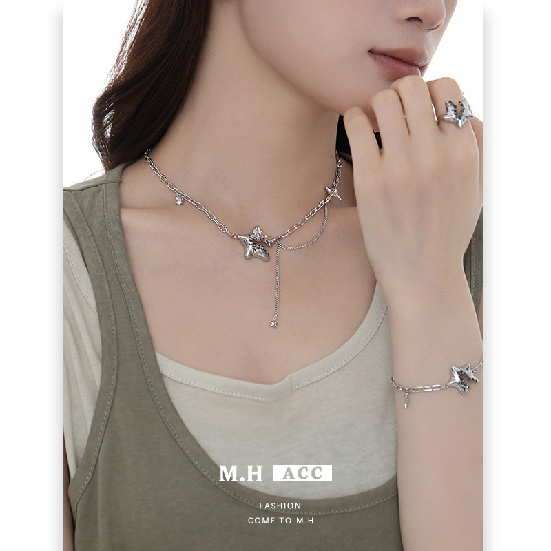 Original Star Connection necklace for women, light luxury, niche design, high-end sense, trendy, sweet, cool and individual collarbone chain wholesale Specification drawing