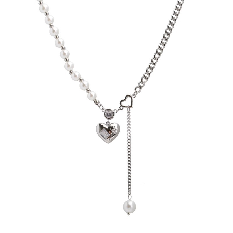 "Downton Princess" light luxury style, versatile heart-shaped pearl necklace, niche design sense collarbone chain necklace Item Picture
