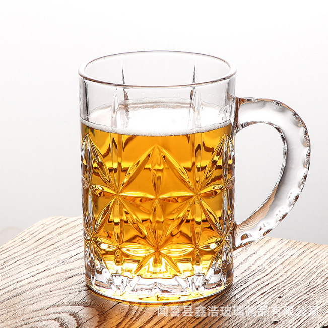 European-style household crystal glass large beer mugs, draft beer cups, tea cups, water cups with thickened handles, heat-resistant and durable household cups details Picture
