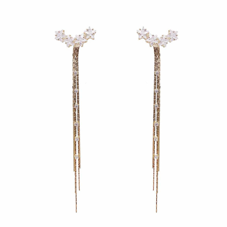A pair of zircon five-pointed star long tassel earrings for women, fashionable, light luxury, versatile and elegant earrings and earrings Item Picture