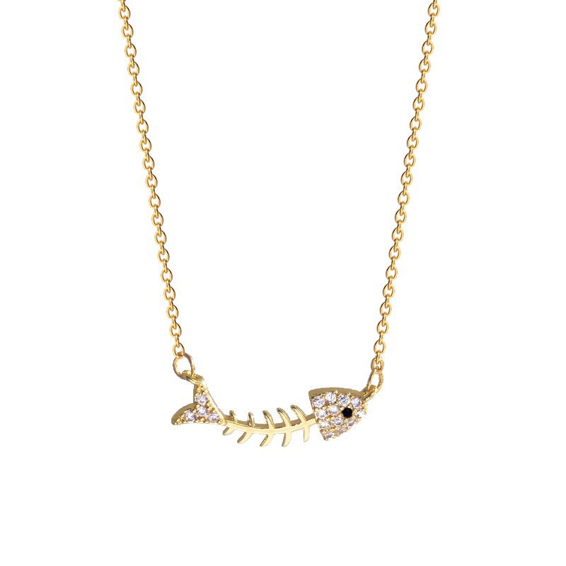 Ins-style Japanese and Korean light luxury fishbone necklace, women's niche design, Internet celebrity personality diamond-encrusted necklace, best-selling accessory wholesale Item Picture