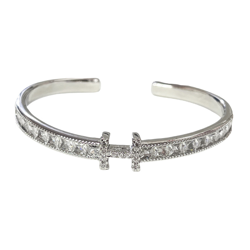 The letter "H" full diamond, fashionable and elegant, niche design, light luxury bracelet ring set, women's high-end, cold style ring Item Picture