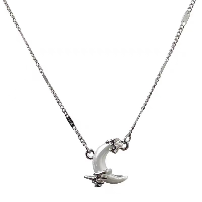 "Starry Sky and Moon ~ Moon Pendant Necklace for Women's Fashion 2023 New simple accessory with a unique design sense collarbone chain. Item Picture