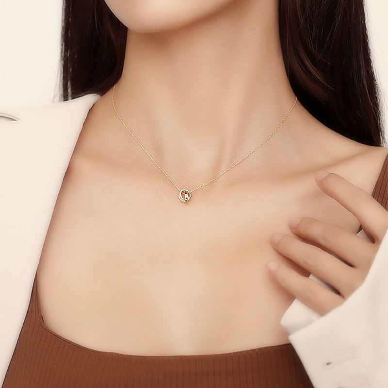 The lucky double ring necklace from Japan and South Korea for women, a new 2023 trendy, high-end and niche collarbone chain student accessory, is exquisite Specification drawing