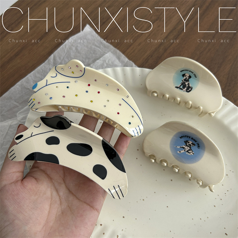 2023 New Niche Design sense Spotted Dog gripper, cute three-dimensional animal hair clip, ins back head female shark clip Specification drawing
