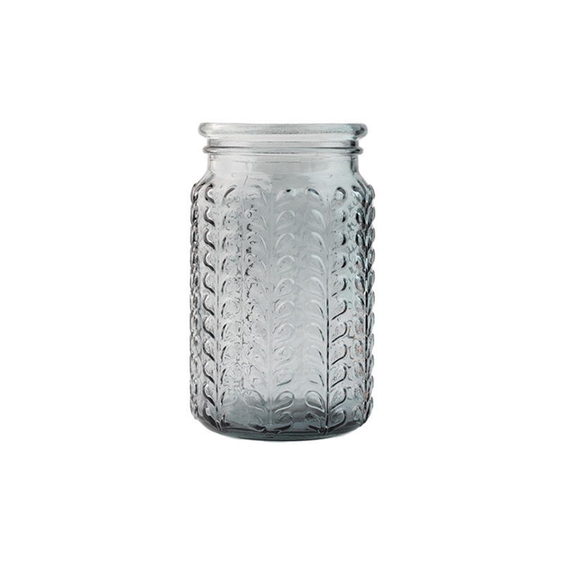 Nordic light luxury ins retro engraved table ornaments, glass vases, flower vases, American open-mouthed dry vases Item Picture