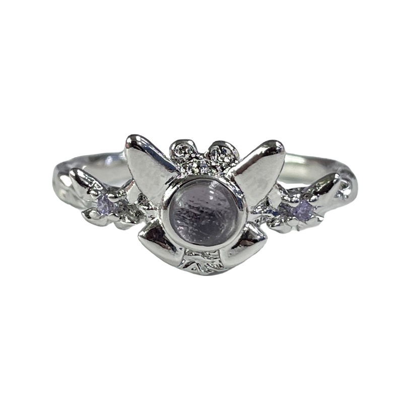 Moon inlaid with purple diamonds, hollow texture, lava, niche open ring, irregular butterfly, cold style, sweet and cool ring Item Picture