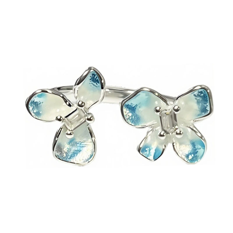 Blue butterfly flower language layered cream style gradient blue dynamic flower butterfly ring for women's fashionable cold style index finger ring Item Picture