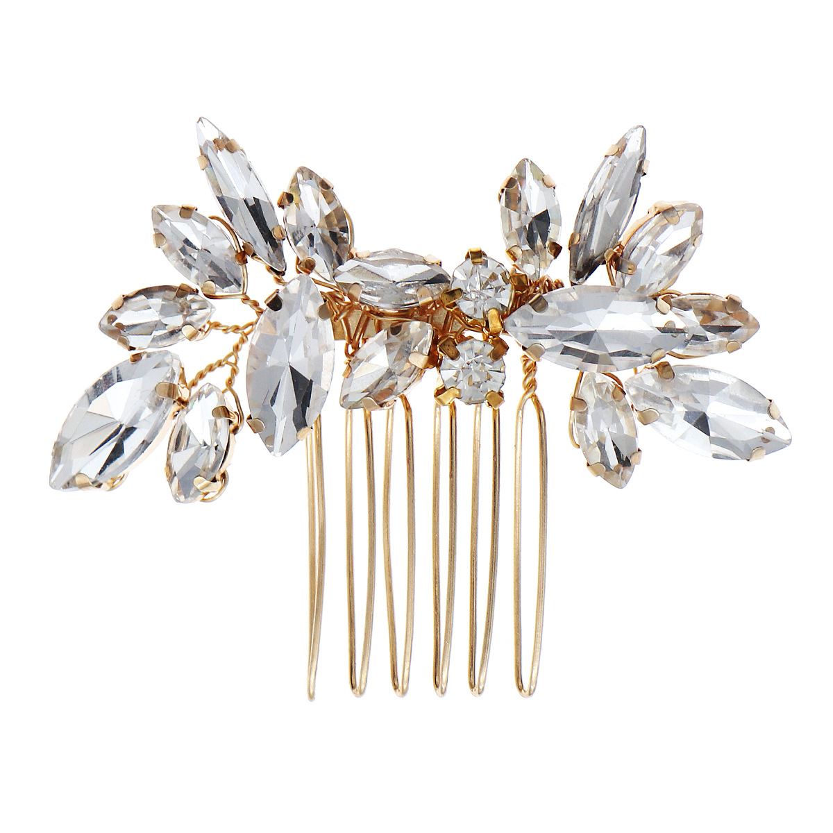 A new European and American bride's hair comb with a high-end feel, wedding dance party hair accessory, women's handcrafted horse eye rhinestone six-tooth insert comb Item Picture