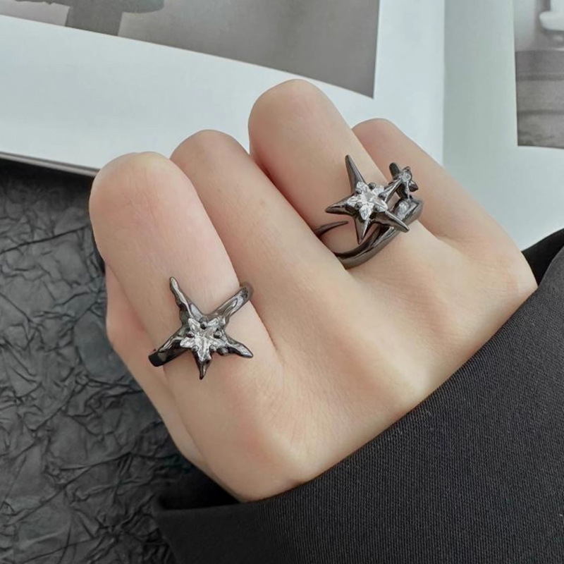Starlight high-end dark style personalized ring for women on Instagram, Star dopamine opening adjustable ring set Specification drawing